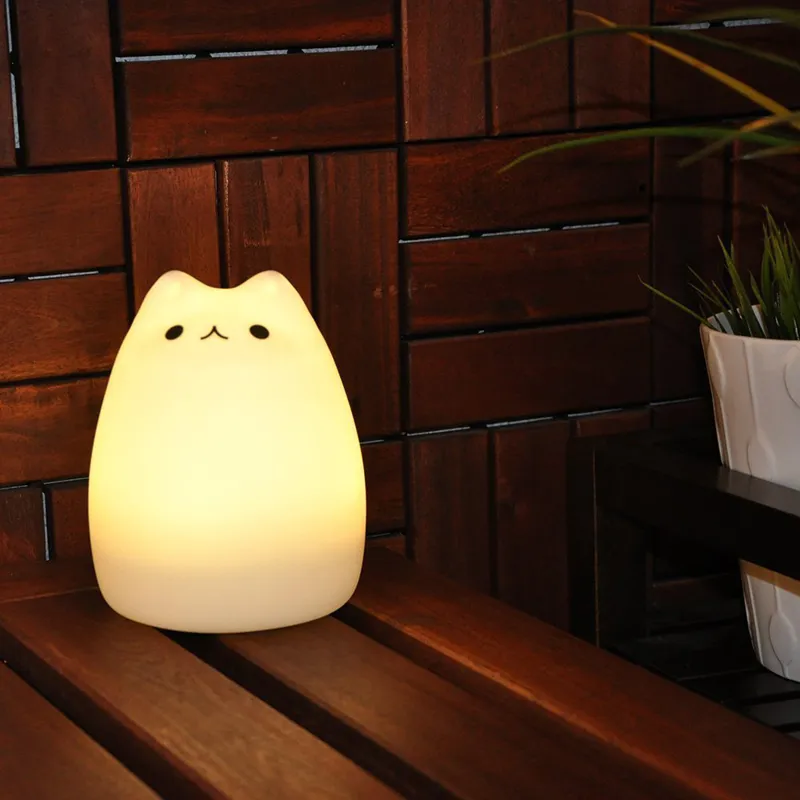 Cartoon Kitty Cat Night Lamp Touch Sensor Silikon Soft Animal Lights Novelty Lighting With ful Light Desktop Decor Led För Baby Barn Bedroom