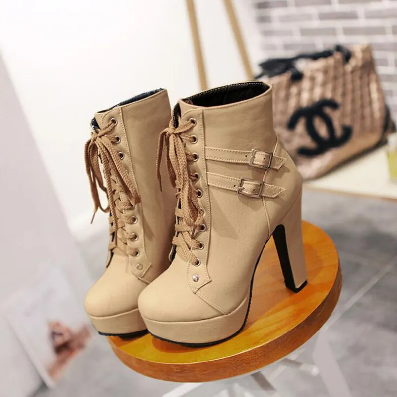 Fashion Women Boots High Heels Ankle Boots Platform Shoes Brand Women Shoes Autumn Winter Botas 