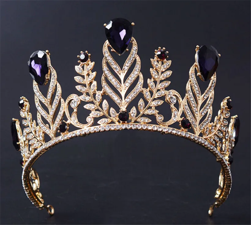 Vintage Wedding Queen Tiara Princess Crown Bridal Crystal Strass Accessori capelli Gioielli Fascia capelli Gioielli Copricapo Viola Re5600615