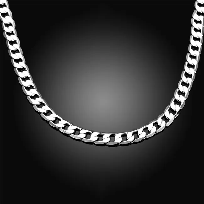 Nueva llegada 8 MM collar plano lateral Hombres collar de placa de plata esterlina STSN034, moda 925 Cadenas de plata collar venta directa de fábrica