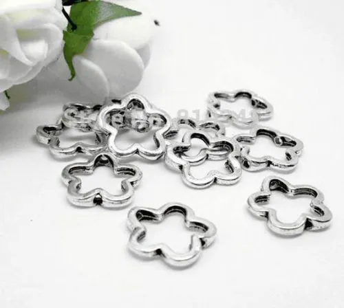 200 pièces perles d'espacement de fleur d'argent tibétain grand trou pour la fabrication de bijoux 16.5x2.5mm