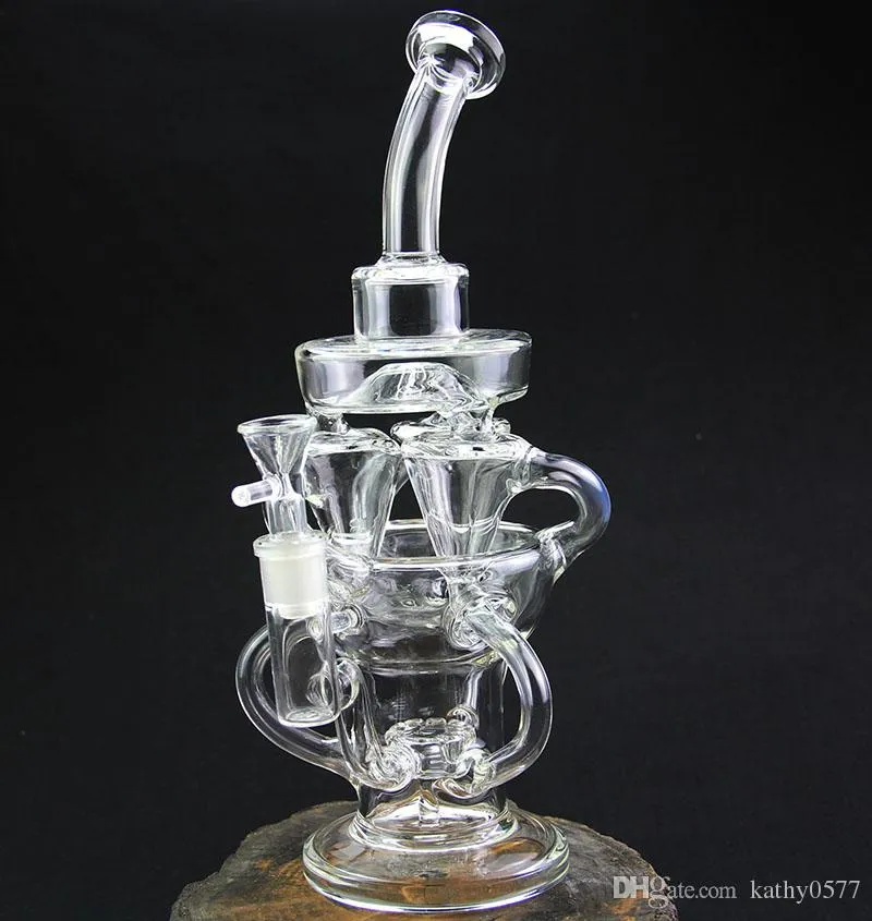 New design Klein big size perfect swirls Glass Bong arms inline glass recycler heady dab oil rigs Gear Perc Water Pipe with bowl5511547