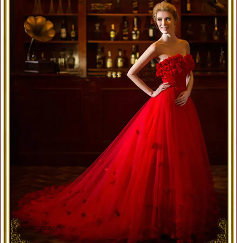 Plus Size Red A Line Wedding Gowns - Floor Length Bridal Party Dress for Special Occasions