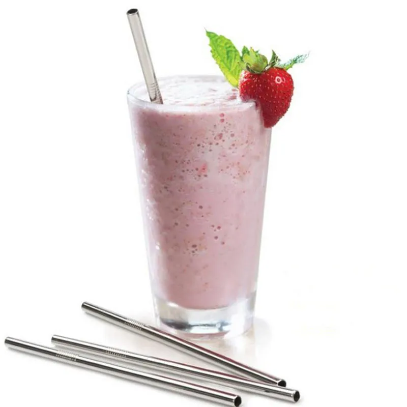 200X Eco-Friendly Straight Metal Drinking Straw Stainless Steel Reusable Straws For Beer Fruit Juice Drink #3985