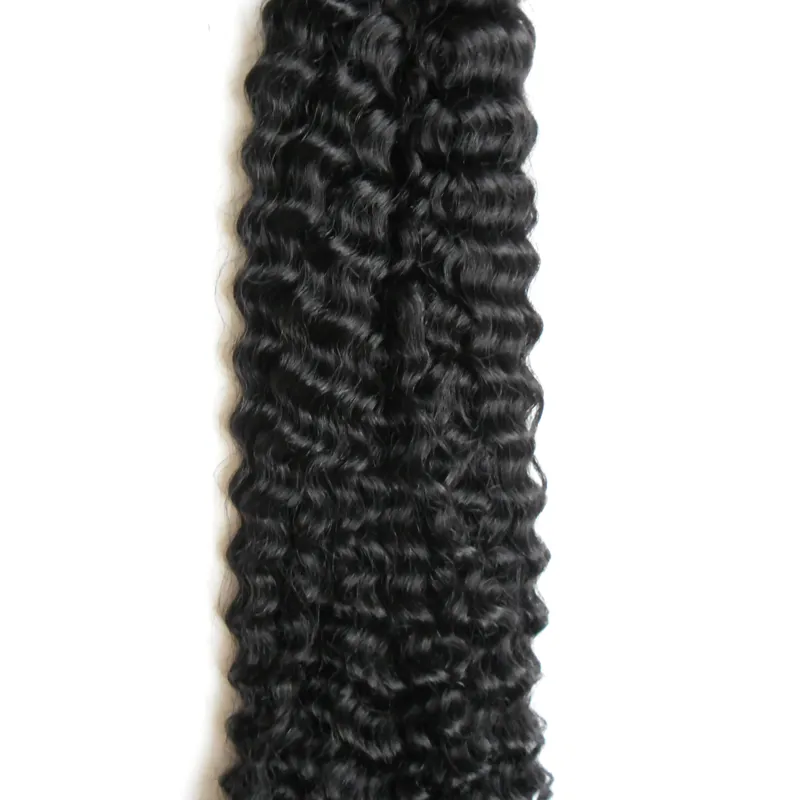 私はチップヘアエクステンションMongolian Afro Kinky Curly Virgin hair 100 g 100 S＃1 Jet Black Pre Bondedされていないレミー人間の髪の拡張