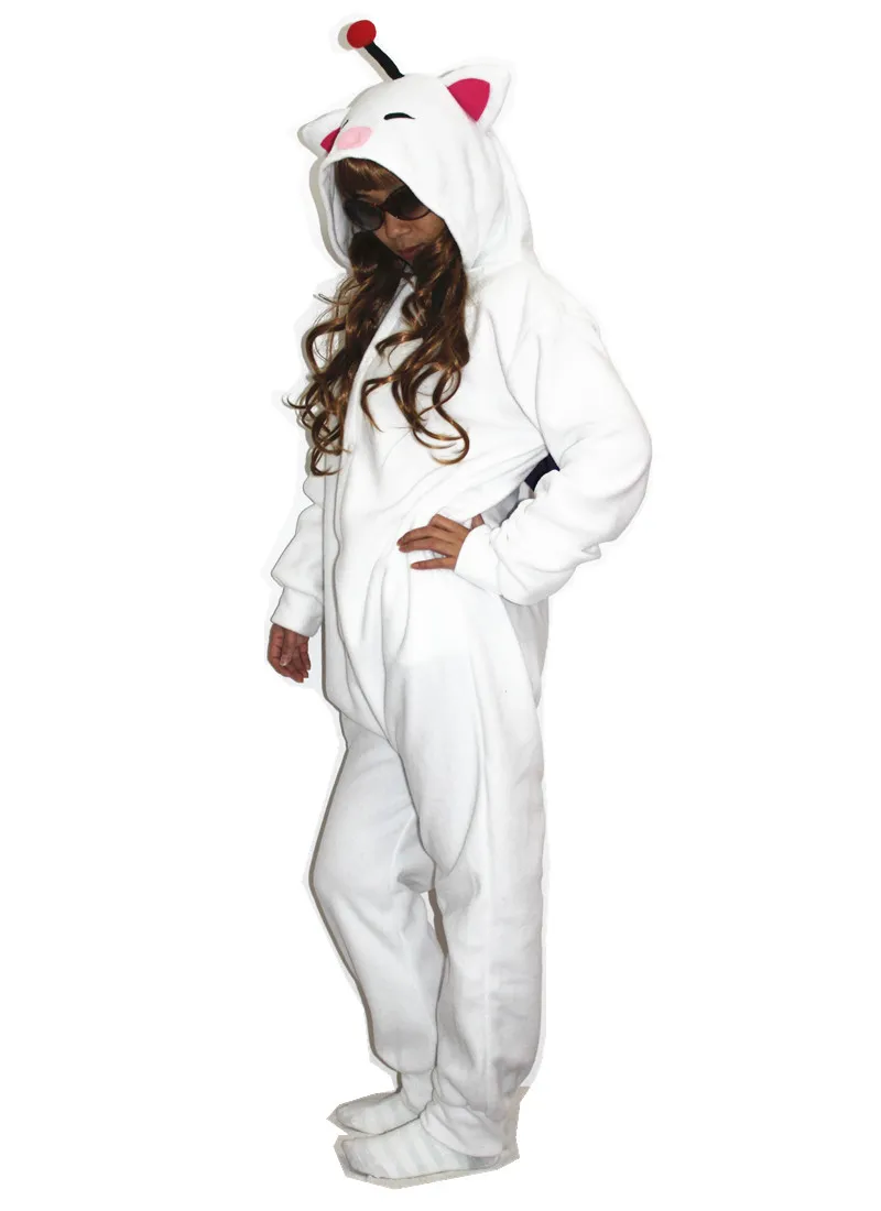 Moogle Final Fantasy Cosplay Kostym Vuxen Tecknad Kigurumi Polar Fleece Kostym för Halloween Carnival New Year Party