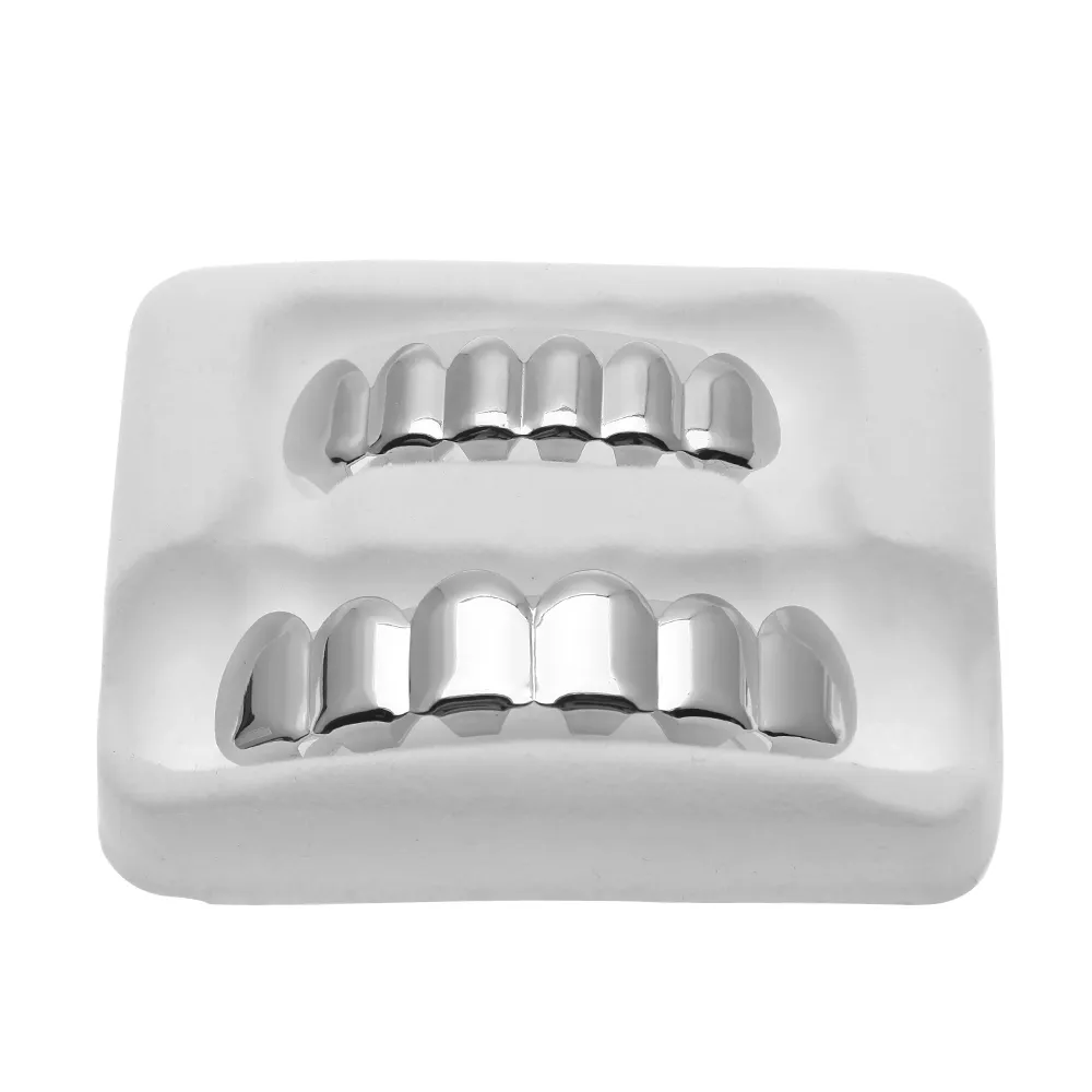 REAL SHINY New 18k Gold Rhodium Plated HipHop Teeth Grillz Caps Top Bottom Grill Set for Men9577031