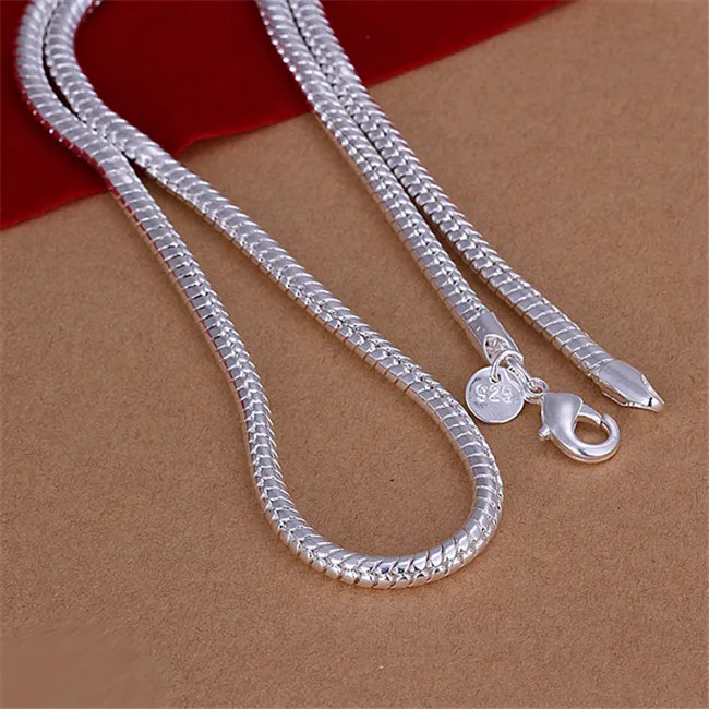 Collier en os de serpent de haute qualité 4MM pour hommes, collier en plaque d'argent sterling N191, toute nouvelle mode, chaînes en argent 925, collier usine d303y