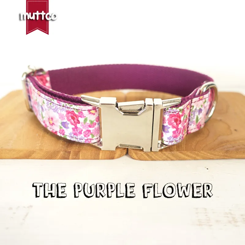 MUTTCO vente au détail collier de chien personnalisé particulier THE PURPLE FLOWER colliers et laisses de style créatif pour chien 5 tailles UDC049283i