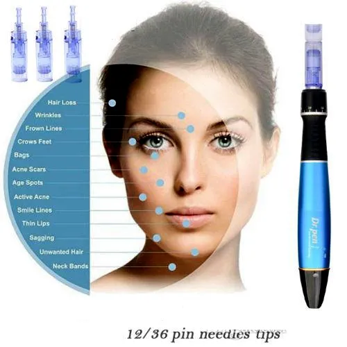 Dropship A1-W blue Dr.Pen Derma Pen Auto Microneedle System Adjustable Needle Lengths 0.25mm-3.0mm Electric DermaPen