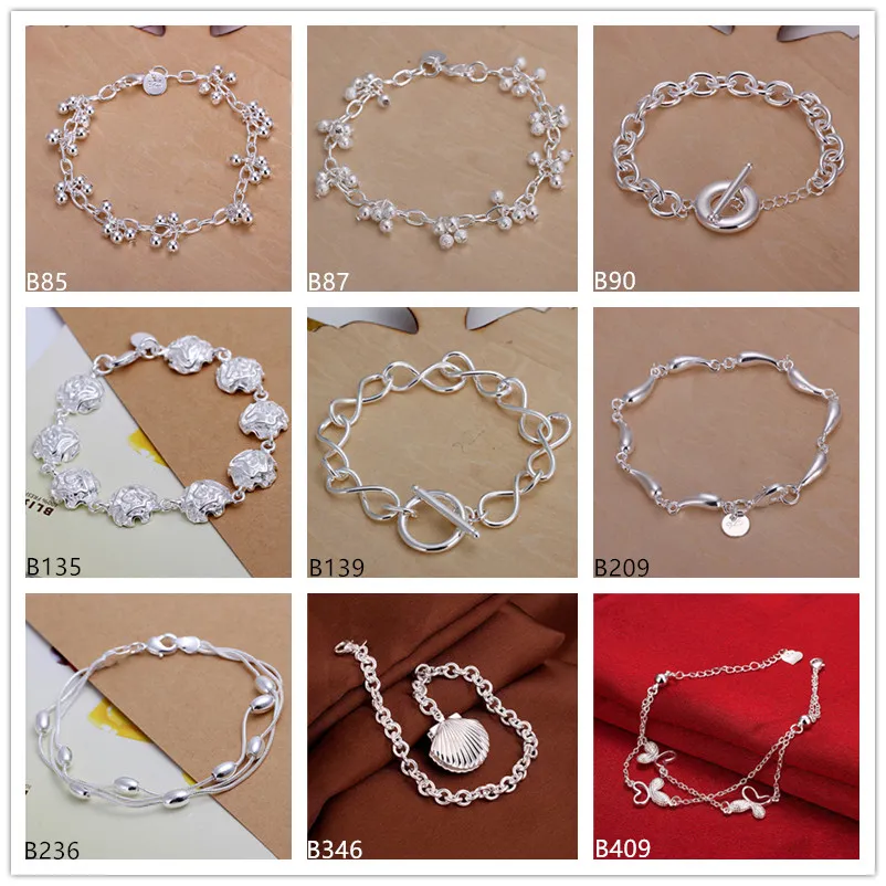 Pulsera chapada en plata de ley para mujer, envío gratis, luz colgante, arena de las cuentas, pulsera de plata 925 rosa completa EMB2