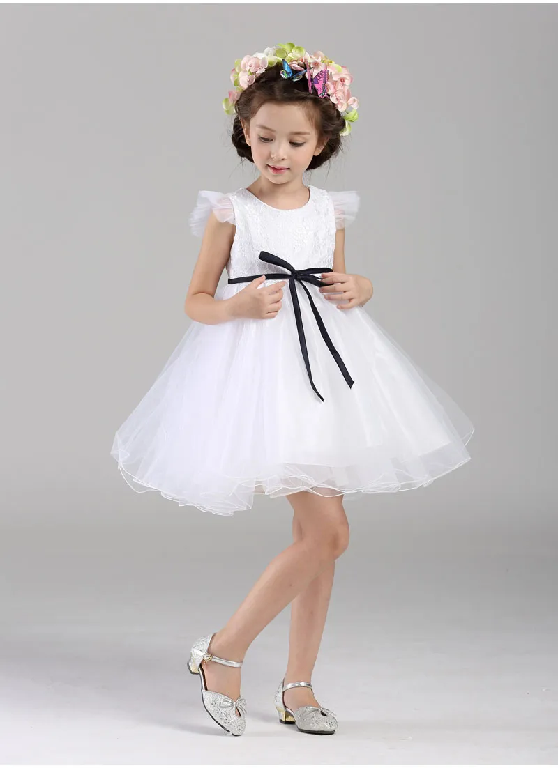 2016 ny ankomst vit tulle vacker blomma flicka klänningar applikationer baby flicka spädbarn klänning fri frakt