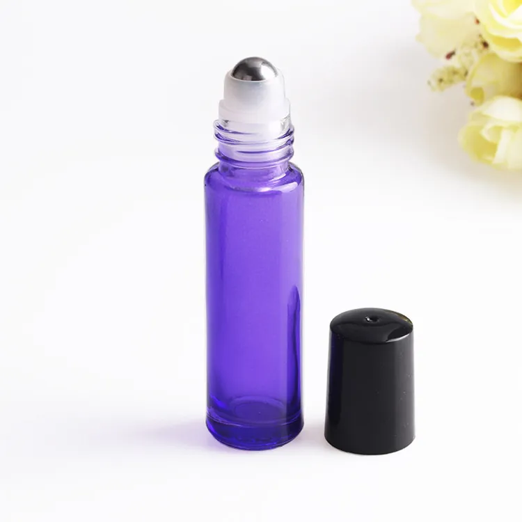 In Stock !COLORFUL Glass Roll On Bottle 10ml 1/3oz Essential Oil Empty Aromatherapy Perfume Bottles Metal Roller Ball Wholesale 