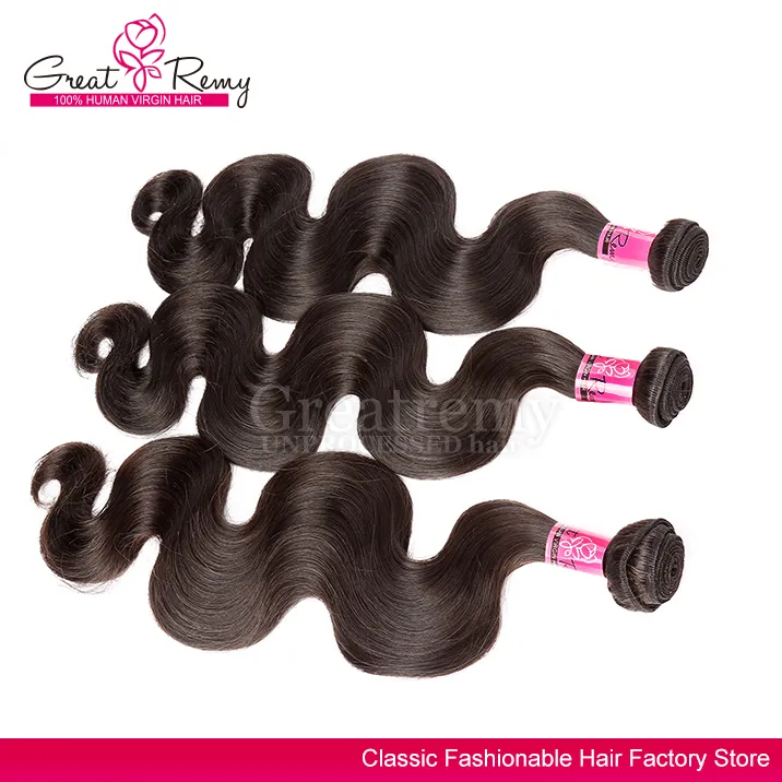 Greatremy® grossist 3st / mycket naturlig färg indisk hår väft färgbar indisk mänsklig hår kroppsvåg obearbetade billiga hår vävbuntar
