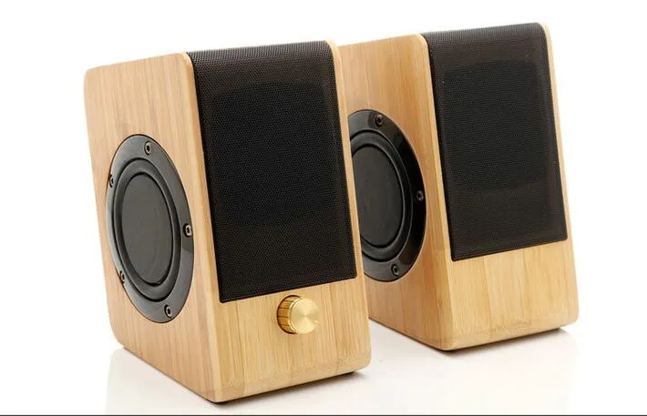 Natural Bamboo Hi fi Multimedia Bass Stereo computer Speaker Full Bamboo Subwoofer 2.0 Desktop Wooden wood Speaker for PC Laptop Cell phones