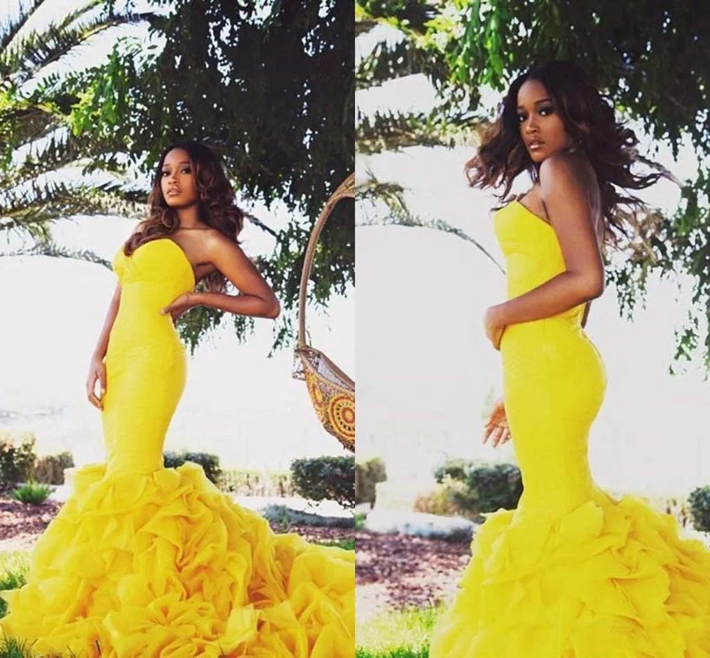 Custom Made 2017 Bright Yellow Mermaid Yellow Mermaid Prom Dress With Sweetheart Neckline Empire Satin Fabric And Tulle Skirt Perfect For Evening Parties And Special Occasions Available In Plus Sizes ...