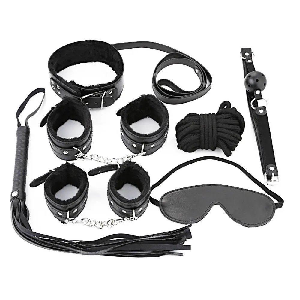 Sex Toy Bondage Set Adult Kit Handcuffs Legcuffs Ball Ropes Blindfold Whip #R172