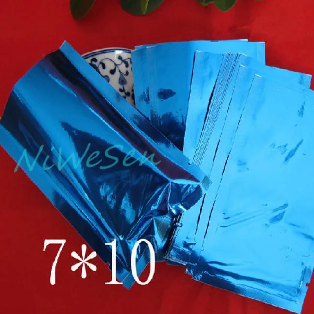 7×10cmの青いアルミニウムめっきティーバッグの梱包旗バッグ -  200ピースX上のオープンアルミマイラー食糧貯蔵プレーンポーチ