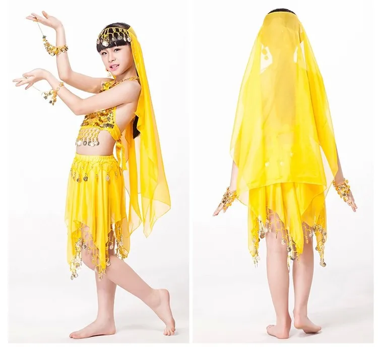 Indian Dress for Kids Children's Day Dancewear Chiffon Coins Skirt Clothes Indian Clothing Sari Indian Child Costume