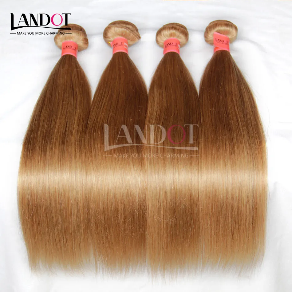 4 Wiązki Brazylijski Peruwiański Malezyjski Indian Virgin Włosy Prosto Kolor # 27 Miód Blondynka Brazylijski Ludzki Włosy Uwagi Remy Hair Extensions