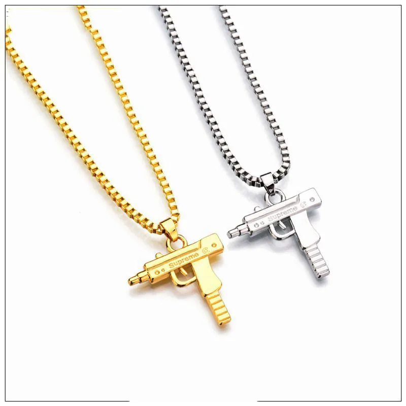 2017 hot hiphop kettingen gegraveerd pistool vorm uzi gouden hanger hoge kwaliteit ketting gouden ketting populaire mode hanger sieraden to237