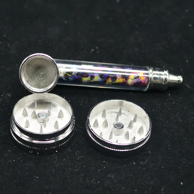 Small Metal Reting Pipe Portable Metal Pattern Series Reggae Rökning Set Pipe Colander med silverskärmar och Grinder9884858