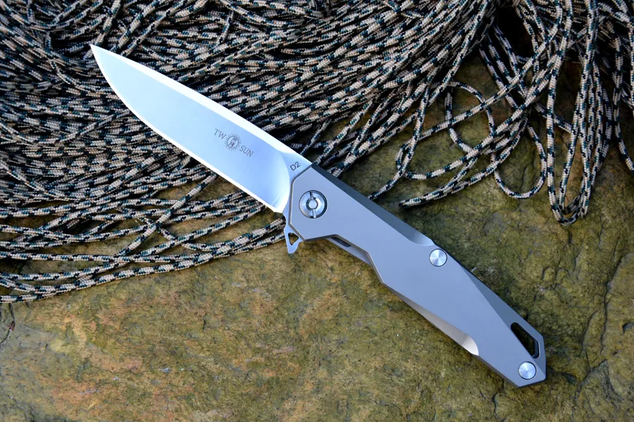 Twosun Flipper Hızlı Açık D2 Blade Rulman Yıkama Bıçakları TC4 Titanyum Kolu Açık Kamp Avcılık Pocket Bıçak EDC Araçları TS21