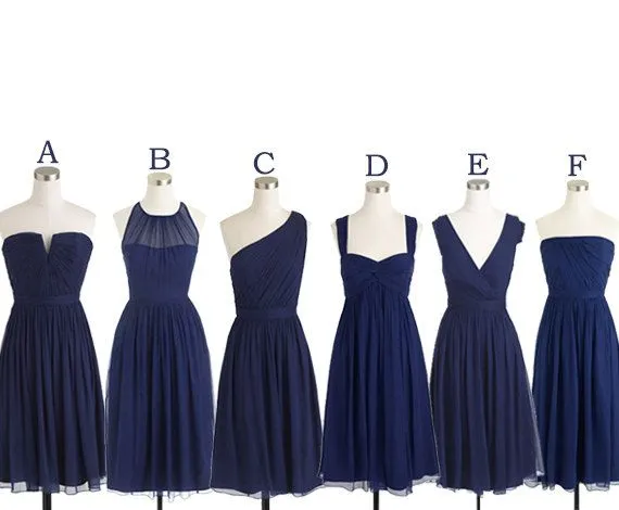 Chiffon Mismatched Simple Styles Junior Knee Length Blue Cheap Short Wedding Party Dresses, WG157 main image 1