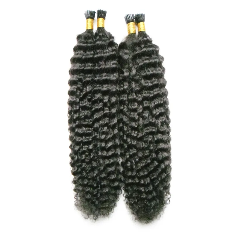 Prego eu Ponta do cabelo 100% Remy Extensões de Cabelo Humano kinky curly 200g # 1 Jet Black Humano Fusão Do Cabelo 200 s afro kinky curly ponta de queratina da vara