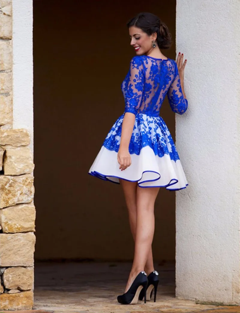 2019 Korte cocktailjurken Populaire Royal Blue Lace Dames avondjurken Party Prom en Homecoming Dresses7141141