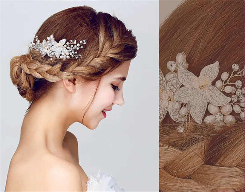 Vintage Wedding Bridal Hair Peigt HeadPiece Silver Crystal Righestone Hair Accessoires Fleur Bijoux Perle Bandeau Crown Tiara PR3291276