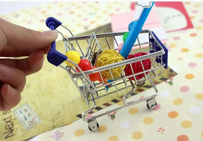 Hot Fashion Mini Supermarkt Hand Trolleys Mini Winkelwagen Desktop Decoratie Opslag Telefoon Houder Baby Toy