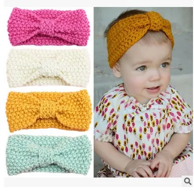 2016 Baby Girls Accessorie Motyl Knitting Dla Dzieci Zespół Włosów Europejskiej Styl Duży Łuki Naklejki Uszu Ochrona Nakrycia głowy H149