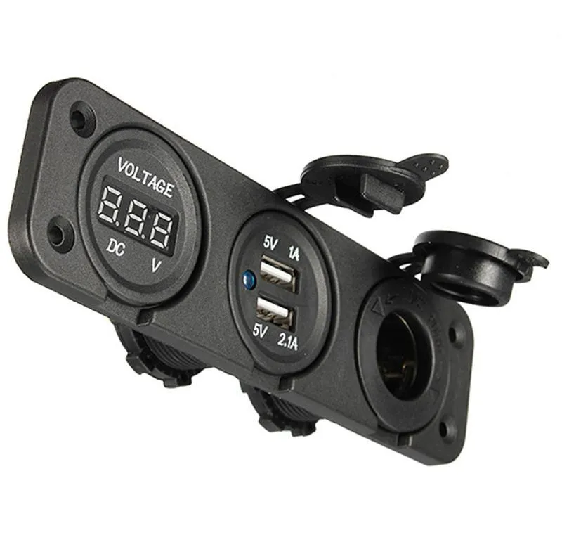 NUOVO FAI DA TE Dual USB Auto accendisigari Splitter Presa Adattatore del Caricatore Voltmetro Digitale Moto ATV269m