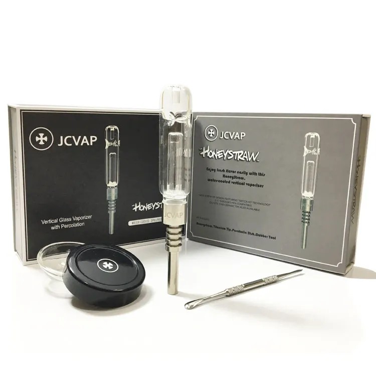 JCVAP HoneYStraw Glass Pipe Kit Titanium Nail Quartz eller Ceramic Tip Mini Glass Pipe Oil Rig HoneSynsaw Kit Concentrate Rökningsrör