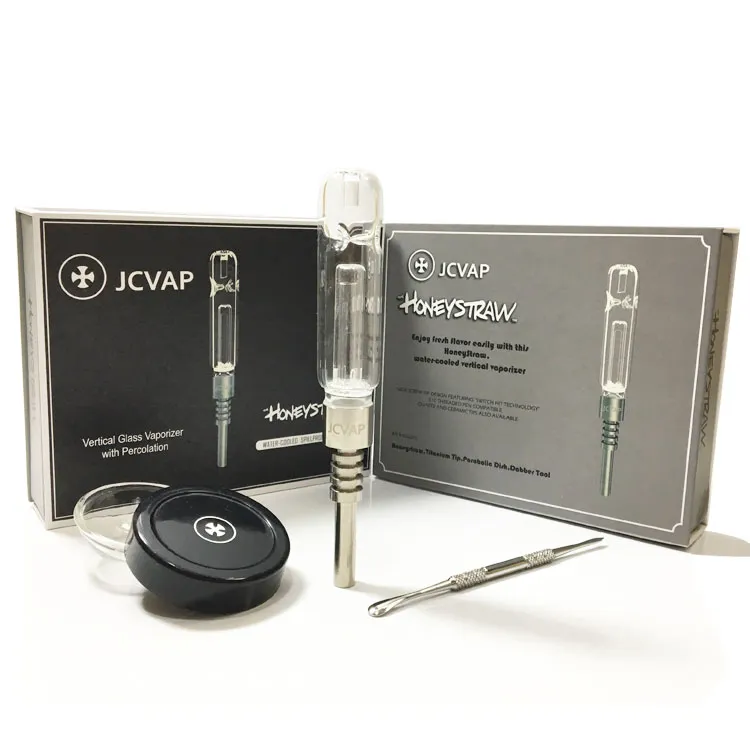 Jcvap honeystraw kit de tubo de vidro titânio prego quartzo ou cerâmica ponta mini tubo de vidro plataforma petrolífera kit honeystraw concentrado tubos de fumo