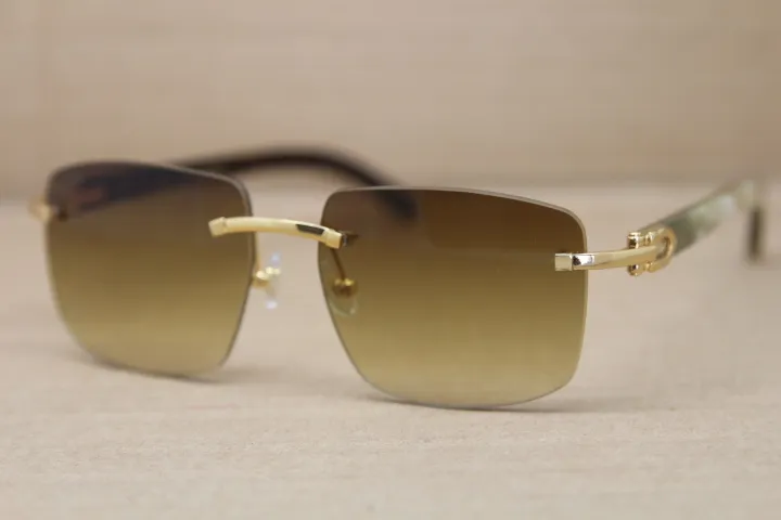 Hot Rimless T8300816 Black White  Horn Sunglasses Men Women Brand designer Glasses Frame Size:54-18-140mm