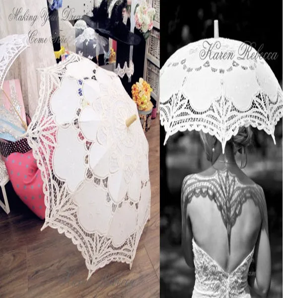 Vintage paleisstijl witte parasol paraplu voor bruidsfeestje bruids batten kanten handgemaakte HOGE KWALITEIT3076191