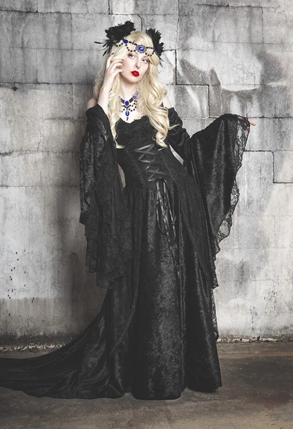 Off-Shoulder Victorian gothic evening gown Halloween with Long Sleeves - Perfect for Prom, Cosplay, and Vampire Devils Off-Shoulder Victorian gothic evening gown Halloween with Long Sleeves - Perfect for Prom, Cosplay, and Vampire Devils