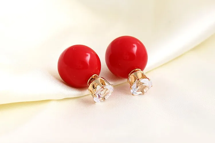 Factory direct sale zircon earring stud DFMTE8,wholesale candy colored double sided round ball earrings luscious for women jewelry