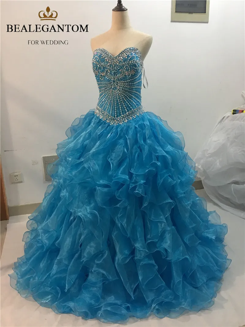 2017 Abiti da ballo sexy in cristallo Abiti Quinceanera con perline Organza con paillettes Plus Size Sweet 16 Abiti Vestido Abiti da debuttante BQ37