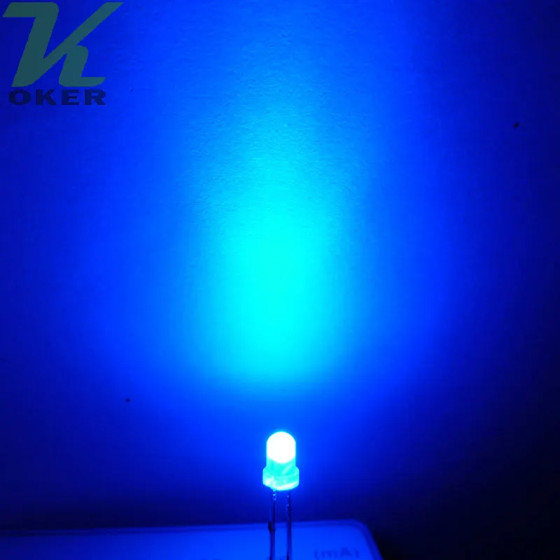 1000 Stück 3 mm blaue diffuse LED-Lichtlampe, emittierende Diode, neblige, ultrahelle Perle, Plug-in-DIY-Kit, Übungs-Weitwinkel