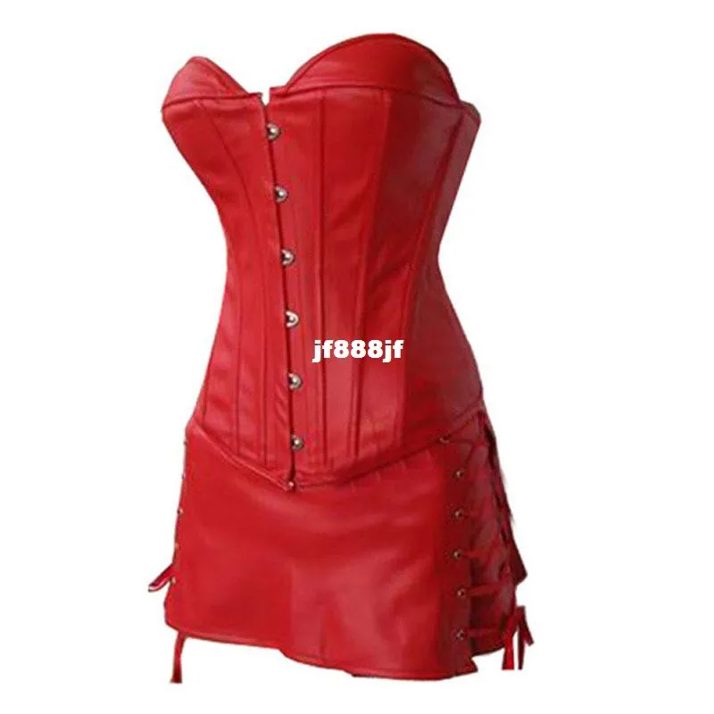 Black Red Leather Waist Training Corset Plus Size S-6XL Body Shapers Latex Strapless Bustiers Sexy Lingerie Corset Skirt Waist Trainer