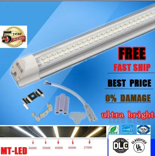 Integrerad T8 LED-rörlampa Double Row Sidor 4FT 5FT 6FT 8FT Cooler Lighting LED lampor rör AC 85-265V med alla tillbehör