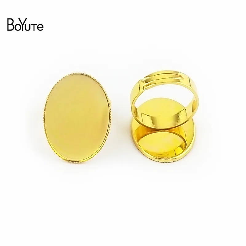 BoYuTe 40 Stück, 3 Farben plattiert, 10 x 14 mm, 13 x 18 mm, 18 x 25 mm, ovale Cabochon-Ring-Basisfassung, verstellbare Ringrohlinge, Tablett-Lünette, DIY-Schmuckherstellung