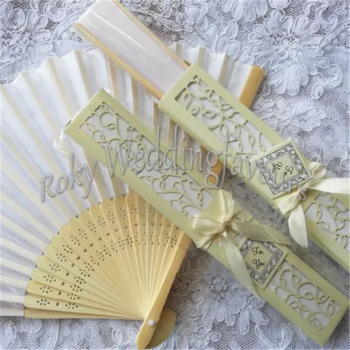 ! Elegant SILK FAN Wedding Party Favors with Nice Laser Cut Gift Box Package Bridal Shower