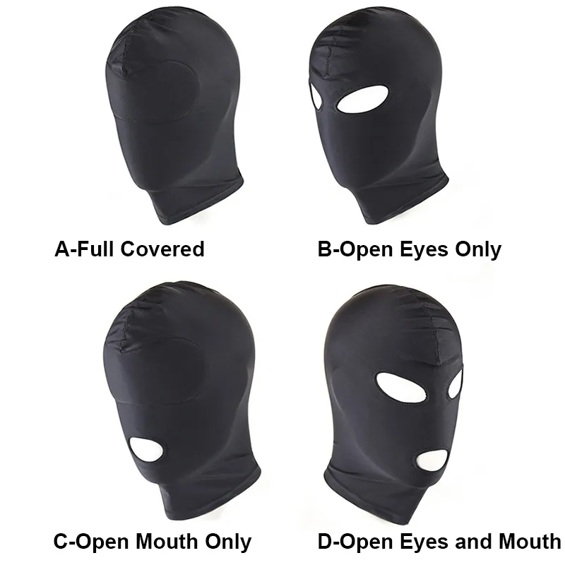 Vier Stijl Elastische Zwarte Spandex Sex Masker Open Ogen Mond Fetish Bondage Masker Party Erotische Speeltjes Volwassen Spelletjes Speeltjes voor Koppels 17901