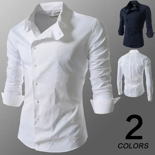 Männer Casual Shirts Mode Neue Männliche Business-hemd Slim Fit Herbst Frühling Lange Ärmeln Quadrat Kragen Tops Männlich tasten schräge Tees