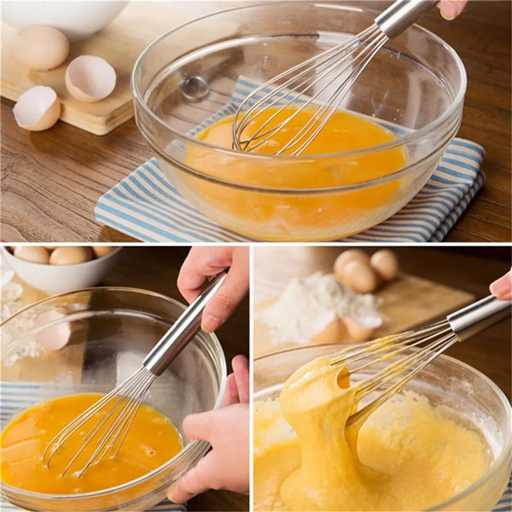 Batidor de huevos de silicona con mango de acero inoxidable de 2 tamaños, batidor de leche, crema, mantequilla, batidor manual, batidor de huevos manual BakeBear, herramienta para revolver