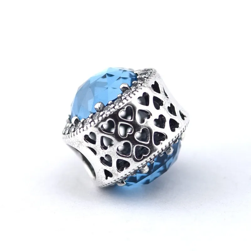 Adatto Pandora Charms Bracciale 925 Sterling Silver Beads Radiant Hearts Charm Sky Blue Crystal Clear CZ Creazione di gioielli fai da te 1pc / lotto